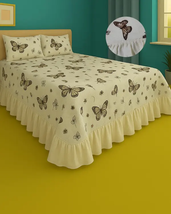 Colcha Piquet casal estampada em cama arrumada